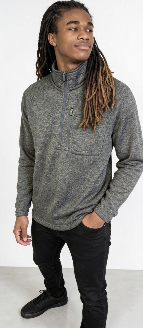Eddie Bauer Mens M Gray Sweater Fleece 1/4 Zip Pullover Chest Pocket